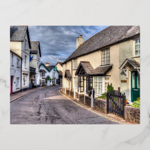 Postal Festiva Con Relieve Metalizado Calle Porlock