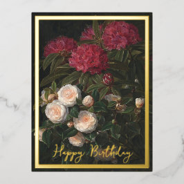 Postal Festiva Con Relieve Metalizado Camellias Y Rhododendros