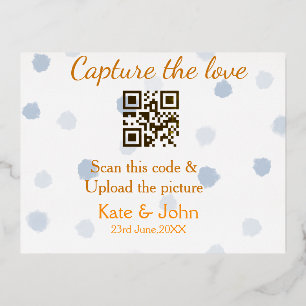 Postal Festiva Con Relieve Metalizado Captura el amor añade escaneo QR subir imagen azul