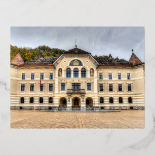 Postal Festiva Con Relieve Metalizado Casa De Gobierno De Liechtenstein
