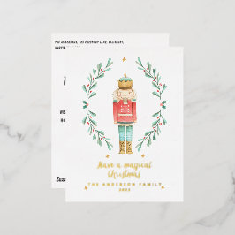 Postal Festiva Con Relieve Metalizado cascanueces acuarela botánico lindo