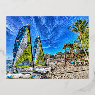 Postal Festiva Con Relieve Metalizado Catamarán de Santa Lucía