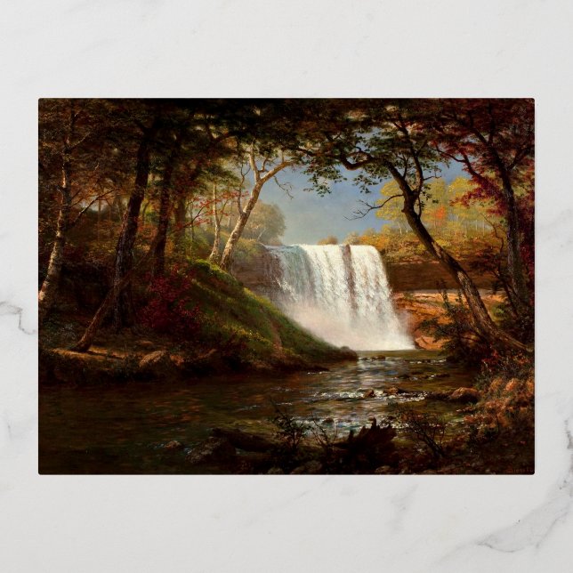 Postal Festiva Con Relieve Metalizado Cataratas de Minnehaha por Albert Bierstadt (Anverso)