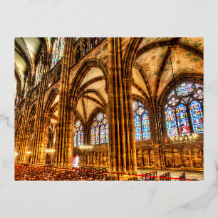 Postal Festiva Con Relieve Metalizado Catedral de Estrasburgo