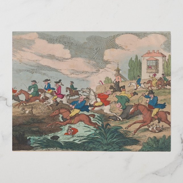 Postal Festiva Con Relieve Metalizado Caza - Gorra Fiesta (Anverso)