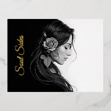 Chica elegante con flor en el cabello arte moderno