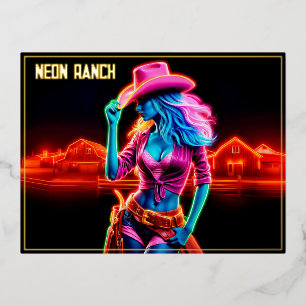 Postal Festiva Con Relieve Metalizado Chica occidental colorido con arte gorra de vaquer