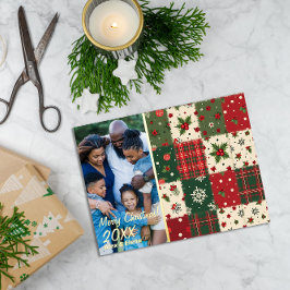 Postal Festiva Con Relieve Metalizado Christmas patchwork pattern photo