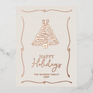 Postal Festiva Con Relieve Metalizado Cinta de cebo dibujada a mano en árbol de Navidad 