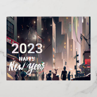 POSTAL FESTIVA CON RELIEVE METALIZADO CIUDAD DE NUEVA YORK - FELIZ AÑO NUEVO 2023