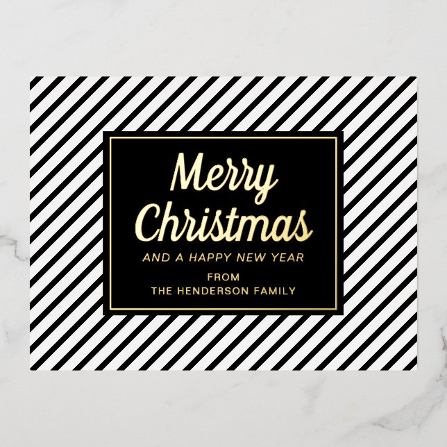 Postal Festiva Con Relieve Metalizado Clásica Feria De Rayas Blancas Y Negras (Anverso)
