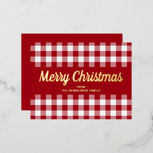 Postal Festiva Con Relieve Metalizado Clásico Cuadro Rojo Navidad Oro