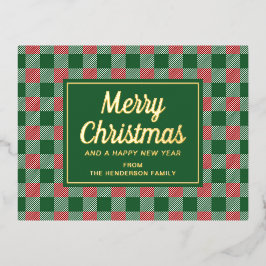 Postal Festiva Con Relieve Metalizado Clásico Cuadro Verde Navidad Oro