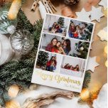 Postal Festiva Con Relieve Metalizado Clásico Simple Cinco Fotos Merry Christmas Gold<br><div class="desc">Celebre la temporada con esta original y clásica tarjeta postal de cinco fotos de Relieve metalizado de Navidad con un toque de encanto vintage. El diseño minimalista muestra una elegante paleta de colores dorados que evoca el espíritu acogedor del invierno. Su atractivo moderno, combinado con la redacción tradicional, crea un...</div>