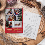 Postal Festiva Con Relieve Metalizado Clásico Simple Red Five Photo Merry Christmas Gold<br><div class="desc">Celebre la temporada con esta original y clásica foto de color rojo cinco fotos de la festividad del Relieve metalizado de Navidad con un toque de encanto vintage. El diseño minimalista muestra una elegante paleta de colores rojo y dorado que evoca el espíritu acogedor del invierno. Su atractivo moderno, combinado...</div>