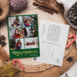 Postal Festiva Con Relieve Metalizado Clásico Simple Verde 5 Foto Feliz Navidad Gold<br><div class="desc">Celebre la temporada con esta original y clásica tarjeta postal de vacaciones de Relieve metalizado dorado de Feliz Navidad con un toque de encanto vintage. El diseño minimalista muestra una elegante paleta de colores verde y dorado que evoca el espíritu acogedor del invierno. Su atractivo moderno, combinado con la redacción...</div>