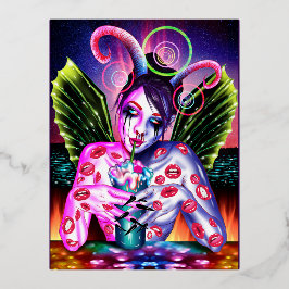 Postal Festiva Con Relieve Metalizado Cóctel