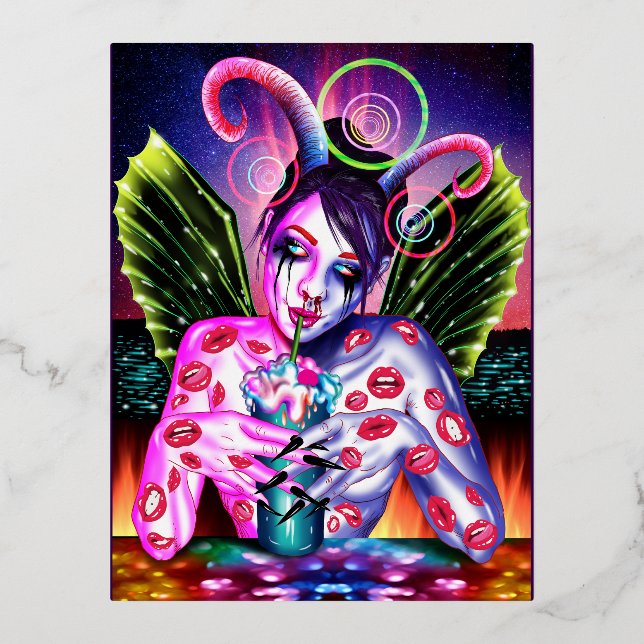 Postal Festiva Con Relieve Metalizado Cóctel (Anverso)