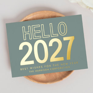 Postal Festiva Con Relieve Metalizado Código QR del logotipo empresarial 2027 Año Nuevo