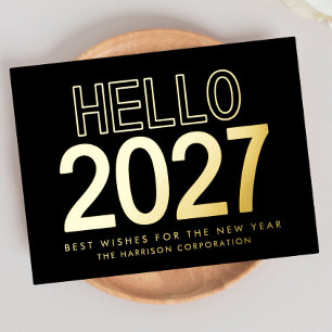 Postal Festiva Con Relieve Metalizado Código QR del logotipo empresarial 2027 Año Nuevo