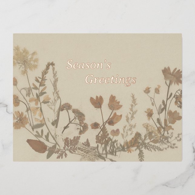 Postal Festiva Con Relieve Metalizado Collage de flores antiguas (Anverso)