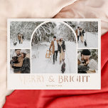 Postal Festiva Con Relieve Metalizado Collage de fotos Arch Feliz Navidad Relieve metali<br><div class="desc">Enciende la temporada de vacaciones con nuestra tarjeta de vacaciones "Merry & Bright" Navidades. Front and center es un cautivador collage de cinco fotos, con una fotografía de plantilla de arco que muestra maravillosamente tus momentos favoritos. Debajo, el saludo festivo 'Merry & Bright' está artísticamente escrito en un lujoso tipo...</div>
