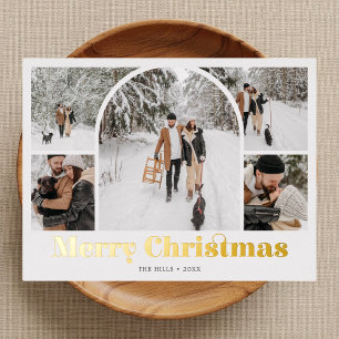 Postal Festiva Con Relieve Metalizado Collage de fotos Arch Feliz Navidad Relieve metali