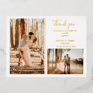 Postal Festiva Con Relieve Metalizado Collage de fotos, boda Gracias CARTA