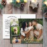 Postal Festiva Con Relieve Metalizado Collage de fotos de caligrafía navideña, oro<br><div class="desc">Envíe sus deseos especiales de vacaciones con esta célebre postal que presenta "Feliz Navidad" en una tipografía con letras a mano en Relieve metalizado de oro real - junto con 4 de sus fotos favoritas. Añade fácilmente tu propio saludo de vacaciones mecanografiado al revés o borra la nota para dejar...</div>