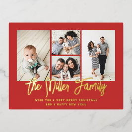 Postal Festiva Con Relieve Metalizado Collage de fotos Personalizado Nombre Familiar 4