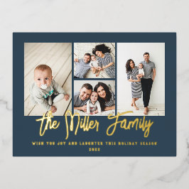 Postal Festiva Con Relieve Metalizado Collage de fotos Personalizado Nombre Familiar 4