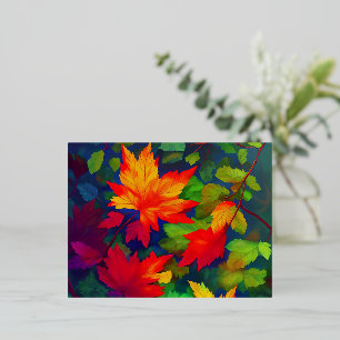 Postal Festiva Con Relieve Metalizado Colores de otoño del follaje de otoño