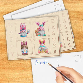 Postal Festiva Con Relieve Metalizado Colorido Gnome Feliz Pascua