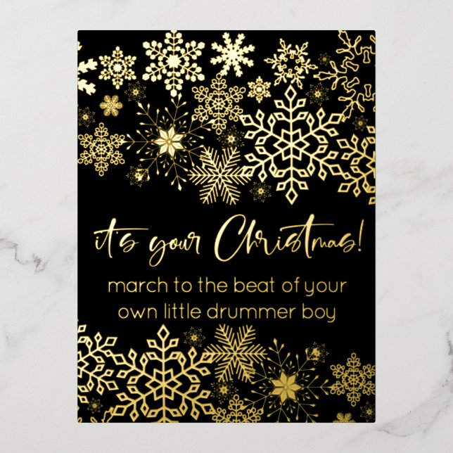 Postal Festiva Con Relieve Metalizado Copos de Nieve de Papel Aluminio Caligráfico Es tu (Anverso)