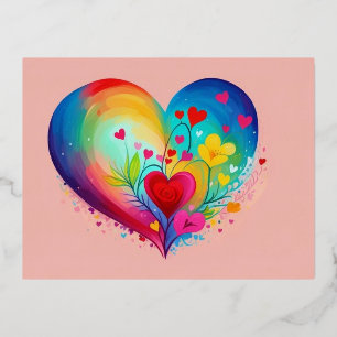 Postal Festiva Con Relieve Metalizado Corazón azul