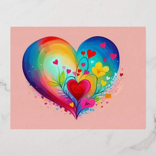 Postal Festiva Con Relieve Metalizado Corazón azul (Anverso)