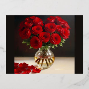 Postal Festiva Con Relieve Metalizado Corazón de Rosas