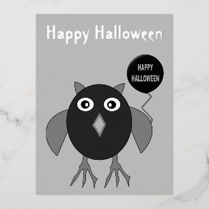 Postal Festiva Con Relieve Metalizado Creepy Personalizado de Lechuza de Halloween