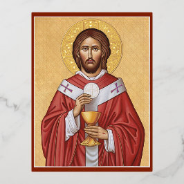 Postal Festiva Con Relieve Metalizado Cristo el Alto Sacerdote