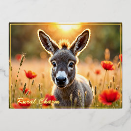 Postal Festiva Con Relieve Metalizado Cuadros de burro rojos adorables arte animal