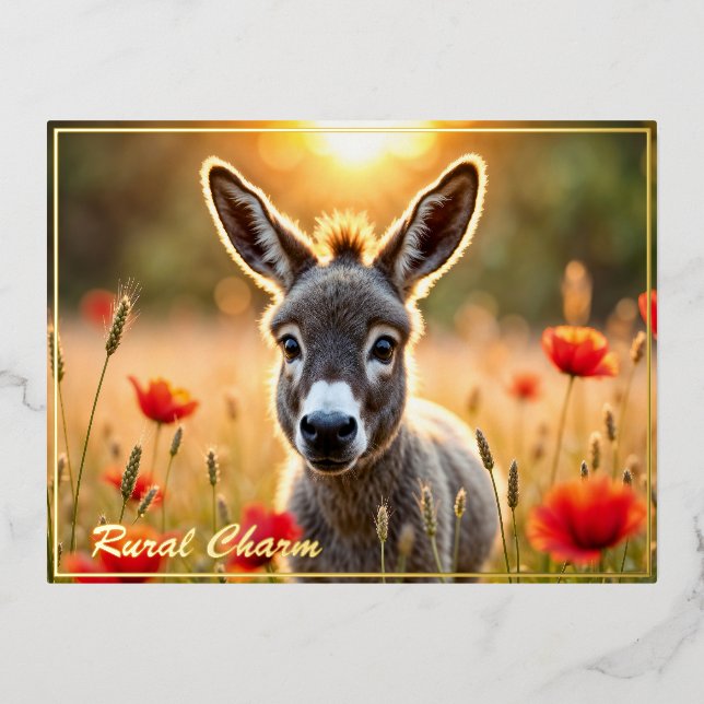 Postal Festiva Con Relieve Metalizado Cuadros de burro rojos adorables arte animal (Anverso)