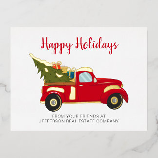 Postal Festiva Con Relieve Metalizado Cuidados de los coches de los árboles de Navidad E