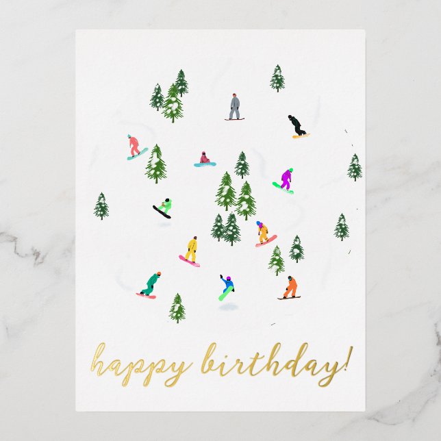 Postal Festiva Con Relieve Metalizado Cumpleaños del Ilustracion Snowboarder Snowboard (Anverso)