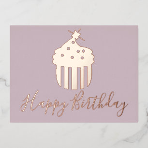 Postal Festiva Con Relieve Metalizado Cupcake Cumpleaños Rosa Rubor