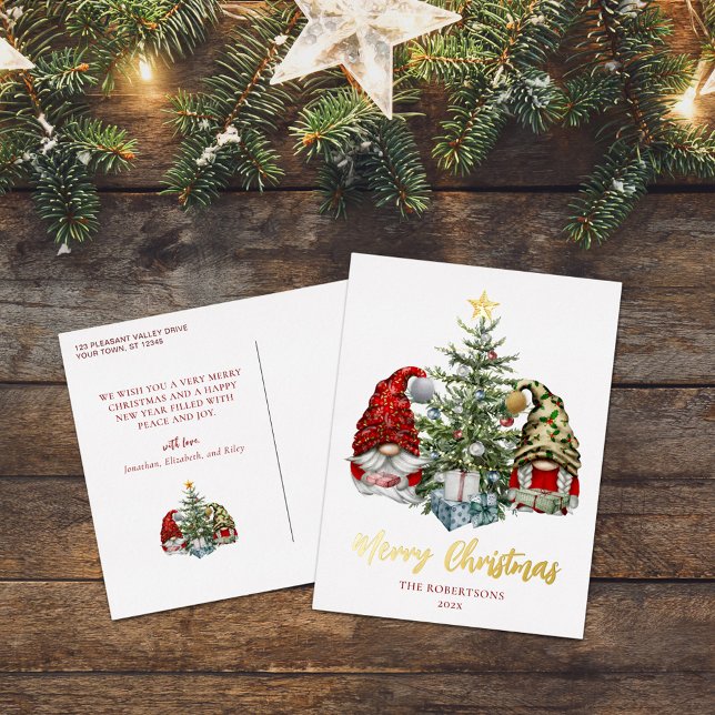 Postal Festiva Con Relieve Metalizado Cute acuarela Gnomes Feliz Navidad (Subido por el creador)