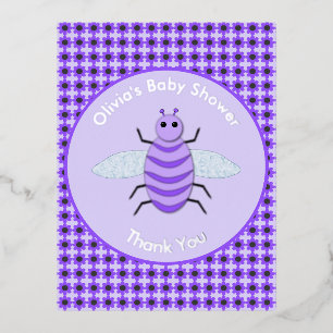 Postal Festiva Con Relieve Metalizado Cute Purple Baby Bee Sexo Neutral Baby Shower