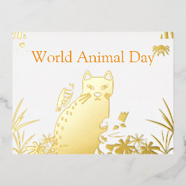 Postal Festiva Con Relieve Metalizado "Cute World Animal Day Postcard 