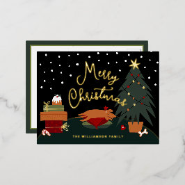 Postal Festiva Con Relieve Metalizado Cuto Navidad Pup