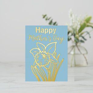 Postal Festiva Con Relieve Metalizado Daffodil Floral feliz día del oro de la madre