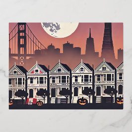 Postal Festiva Con Relieve Metalizado Damas pintadas de San Francisco